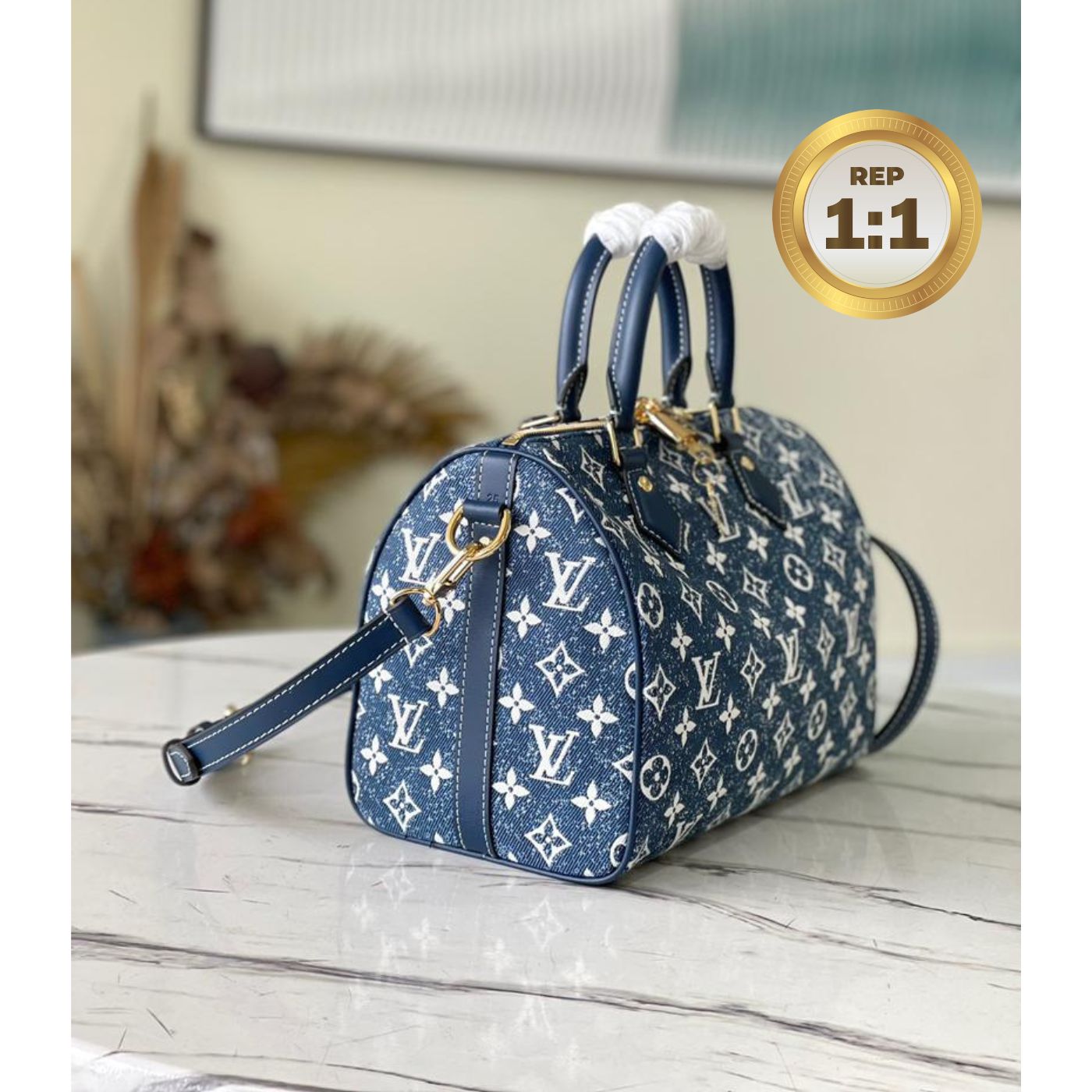 [REP 1:1] Louis Vuitton Speedy Bandouliere 25 Monogram Denim Jacquard Navy Blue 9.8in/25cm